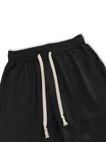 Claim Dot Men's Loose Fit Slant Pocket Drawstring Waist Pants - Black - View 5