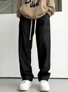 Claim Dot Men's Loose Fit Slant Pocket Drawstring Waist Pants - Black - View 6