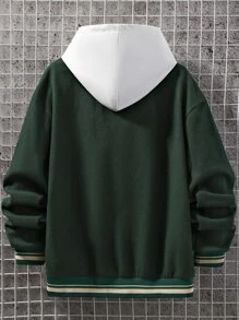 Manfinity 男士1入組標語刺繡落肩袖學院風夾克 - 墨綠色 - 查看 2