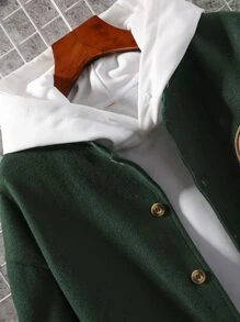 Manfinity 男士1入組標語刺繡落肩袖學院風夾克 - 墨綠色 - 查看 9