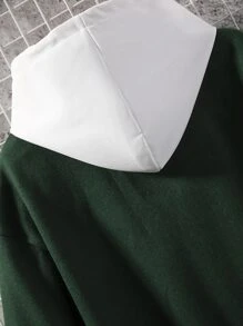 Manfinity 男士1入組標語刺繡落肩袖學院風夾克 - 墨綠色 - 查看 5