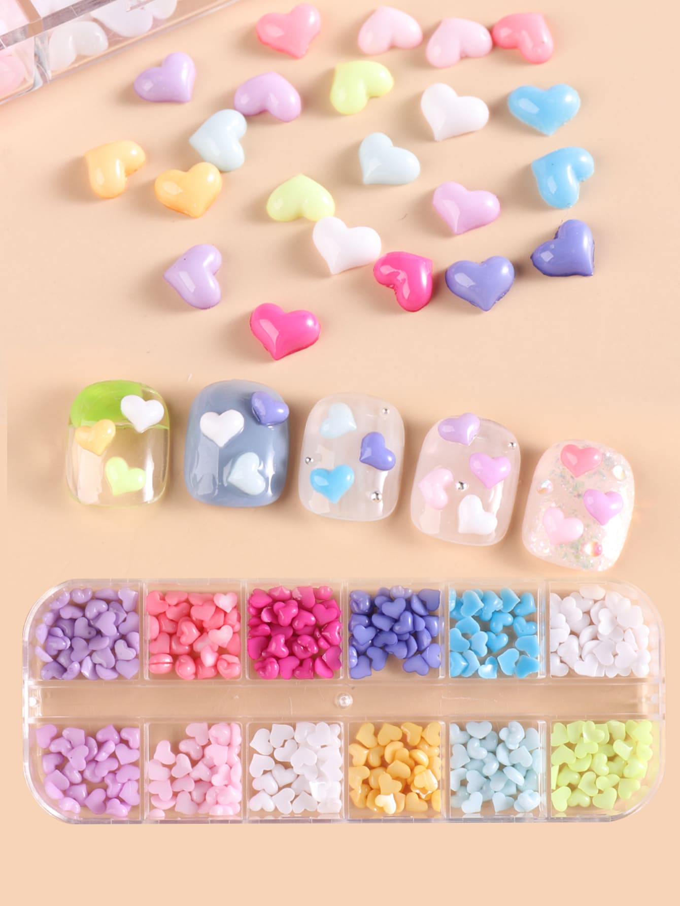 FULL BEAUTY 1盒装心形设计美甲装饰DIY指甲饰品美甲宝石美甲用品指甲 - 彩色 - 查看 1