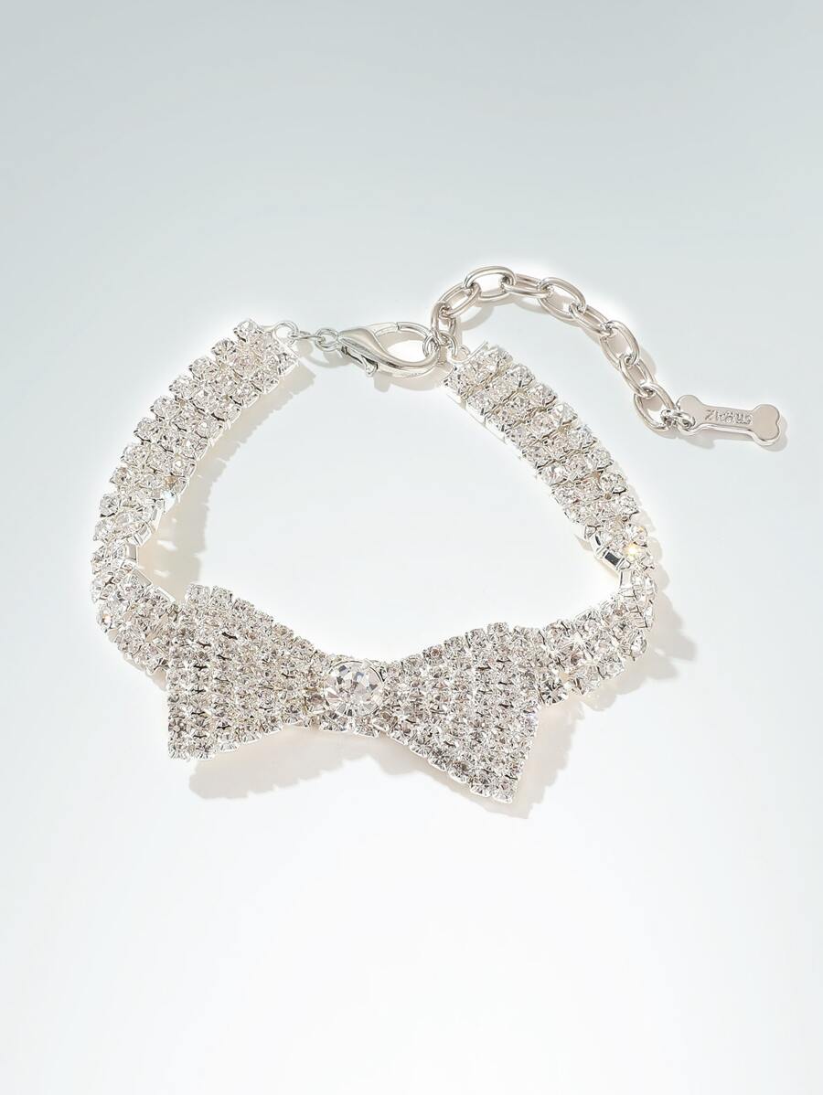 Rhinestone Bow Trang trí Vòng cổ cho thú cưng - trắng - Xem 1