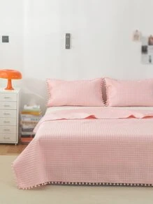 Pom Pom Decor Bedspread Set - Pink - View 4