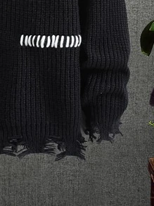 Manfinity LEGND Men Whipstitch Detail Drop Shoulder Distressed Jumper - Black - View 4