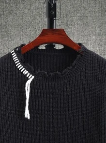 Manfinity LEGND Men Whipstitch Detail Drop Shoulder Distressed Jumper - Black - View 6