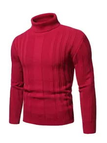 Manfinity Men Solid Turtleneck Jumper - Red - View 2