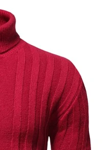 Manfinity Men Solid Turtleneck Jumper - Red - View 6
