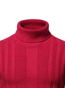 Manfinity Men Solid Turtleneck Jumper - Red - View 8