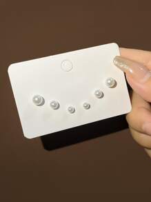 3pairs Faux Pearl Decor Stud Earrings