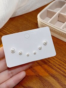 3pairs Faux Pearl Decor Stud Earrings