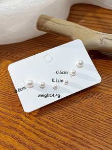 3pairs Faux Pearl Decor Stud Earrings
