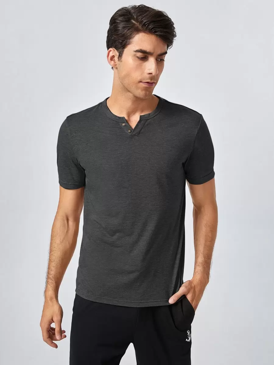 Manfinity NiteLyfe Tops Nam Nút phía trước màu trơn Giải trí - Màu xám đen - Xem 1