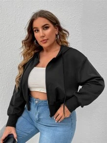 CovetEZ Plus Size Letter Rhinestone Drop Shoulder Sweatshirt - Black - View 2