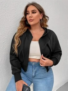 CovetEZ Plus Size Letter Rhinestone Drop Shoulder Sweatshirt - Black - View 5