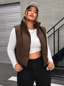 SHEIN EZwear Plus Zip  Vest Coat, For Winter