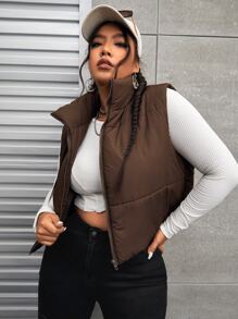 SHEIN EZwear Plus Zip  Vest Coat, For Winter