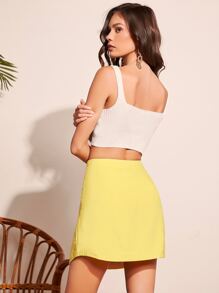 SHEIN VCAY Solid High Waist Skirt - Yellow - View 2
