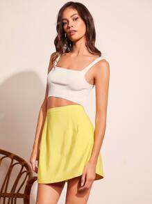 SHEIN VCAY Solid High Waist Skirt - Yellow - View 6