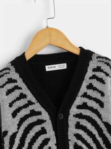 SHEIN Boys Skeleton Pattern Drop Shoulder Cardigan - Black - View 8