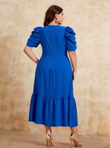 SHEIN Clasi Vestido de manga farol bajo con fruncido - Azul - Ver 2