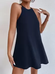 SHEIN PETITE Vestido unicolor de espalda con abertura de ojo