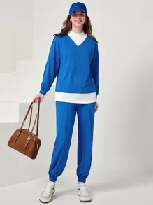 Mulvari Bộ đồ hai mảnh nữ Khối Màu Giải trí - Màu xanh lam - Xem 1