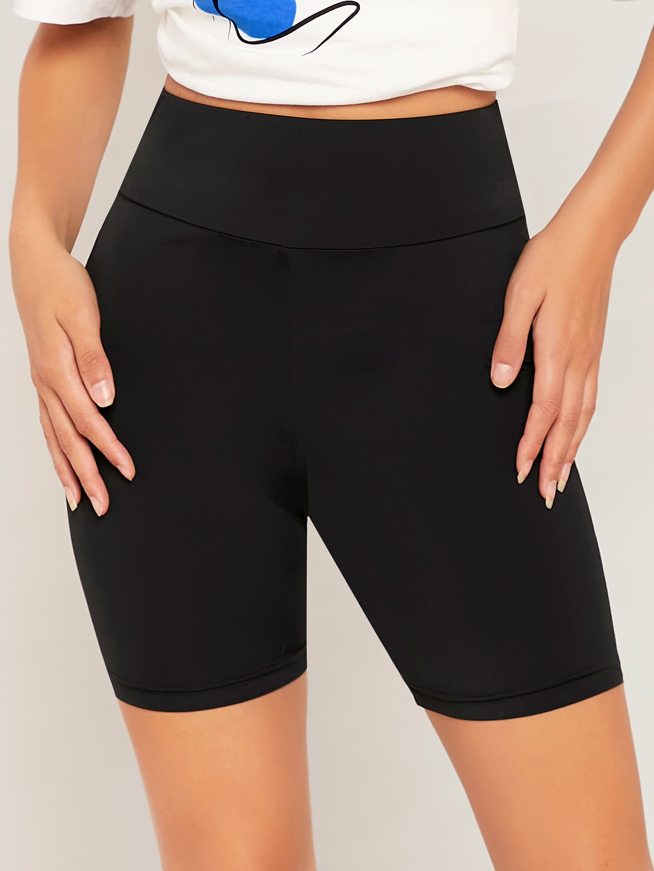 SHEIN EZwear Quần tất nữ màu trơn Thể thao - màu đen - Xem 1