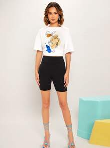 SHEIN EZwear Quần tất nữ màu trơn Thể thao - màu đen - Xem 3