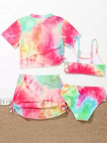 Tween Girl 4packs Tie Dye Drawstring Side Bikini Set Summer Beach