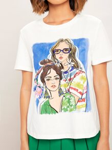 SHEIN Essnce Figure Graphic Tee - White - View 3