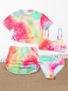 Tween Girl 4packs Tie Dye Drawstring Side Bikini Set Summer Beach
