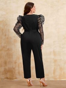 Modelyn Jumpsuits Plus Size Thắt lưng Tương phản Mesh Trọn gói màu trơn Thanh lịch - màu đen - Xem 2