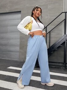 SHEIN EZwear 大碼高腰燈芯絨長褲