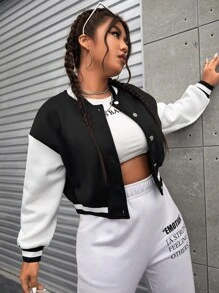 CovetEZ áo khoác kích thước lớn Túi Nút phía trước Khối Màu Sẵn sàng - màu đen - Xem 4