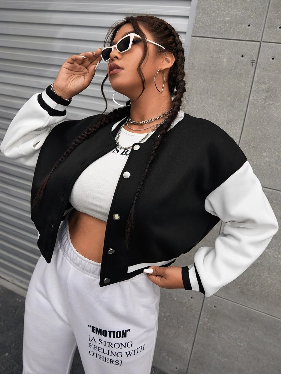 CovetEZ áo khoác kích thước lớn Túi Nút phía trước Khối Màu Sẵn sàng - màu đen - Xem 1