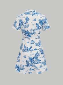 SHEIN MOD Floral Print Button Front Shirt Dress - White - View 5