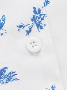 SHEIN MOD Floral Print Button Front Shirt Dress - White - View 3
