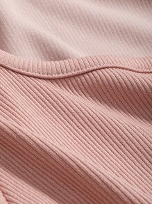 DAZY Camiseta tejida de canalé de manga farol - Rosa vieja - Ver 5