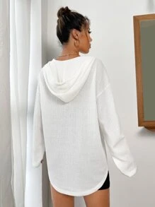 SHEIN Essnce Drop Shoulder Curved Hem Drawstring Hoodie - White - View 2