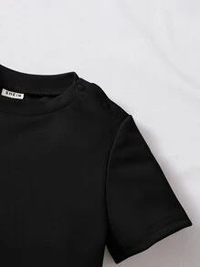 SHEIN Đứa bé trai Chi tiết Patched thư Áo thun & Tie Trước Quần short - màu đen - Xem 5