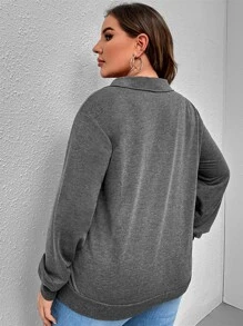 SHEIN LUNE Plus Half Zip Sweatshirt - Dark Grey - View 2