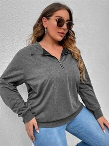 SHEIN LUNE Plus Half Zip Sweatshirt - Dark Grey - View 5