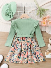 SHEIN Toddler Girls Floral Print Ruffle Trim Belted Dress - Multicolor - View 2