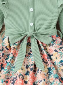 SHEIN Toddler Girls Floral Print Ruffle Trim Belted Dress - Multicolor - View 5