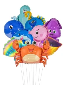 9 Peças Balão em Forma de Vida Marinha, Balão Decorativo de Animal Cartoon para Festa de Aniversário - Multicolorido - Visão 3