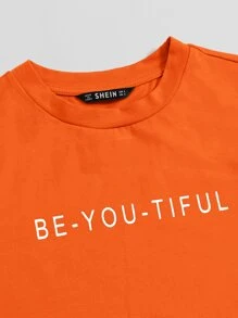 SHEIN EZwear 口号图案 T 恤 BE-YOU-TIFUL - 橘色 - 查看 4
