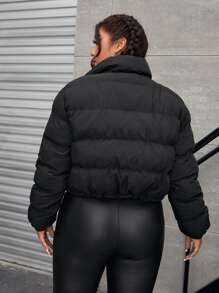 SHEIN EZwear Plus Zip Up Snap Button Padded Coat, For Winter Fall Autumn - Black - View 6