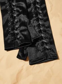 ROMWE Academia Grommet Lace Up Front Fingerless Gloves - Black - View 5