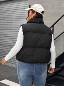 CovetEZ Plus Size Zip Up Puffer Vest Padded Coat - Black - View 2